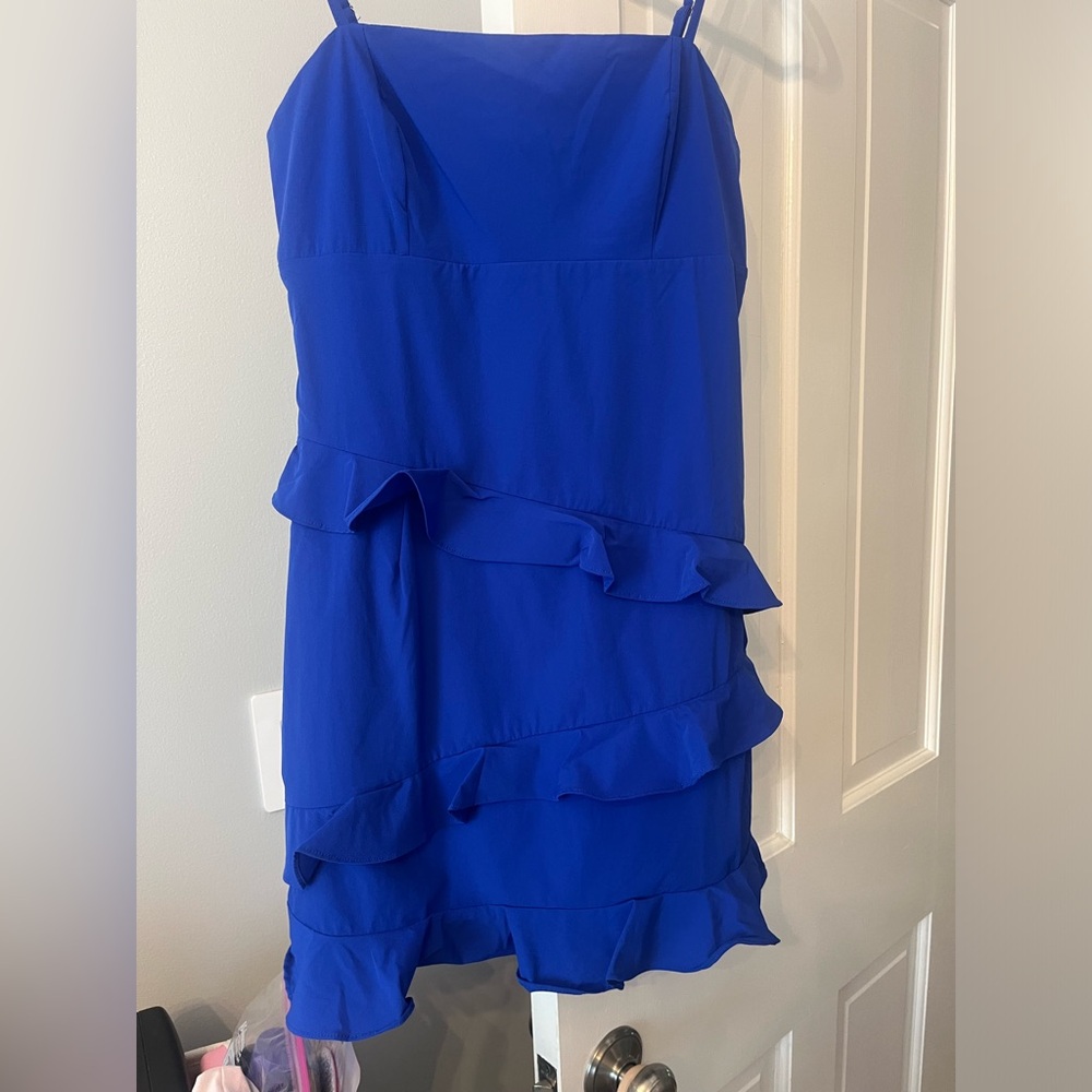 Never worn blue ruffle mini dress